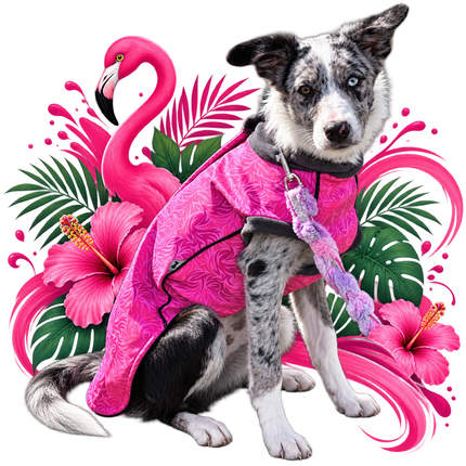 Flamingo Twist McTog - Microfleece Waterproof Dog Coat - Step In Poppers