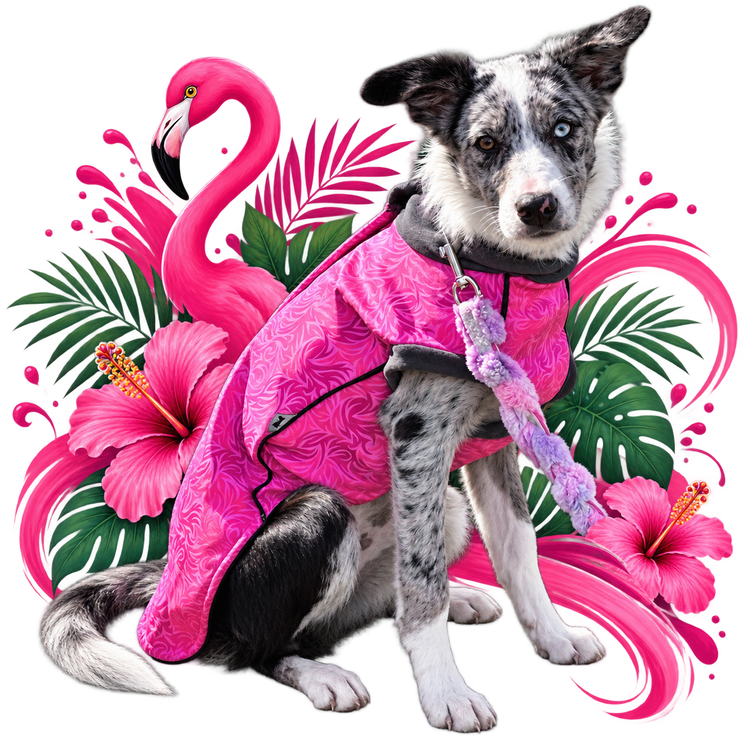 Flamingo Twist McTog - Microfleece Waterproof Dog Jacket - Step In Poppers