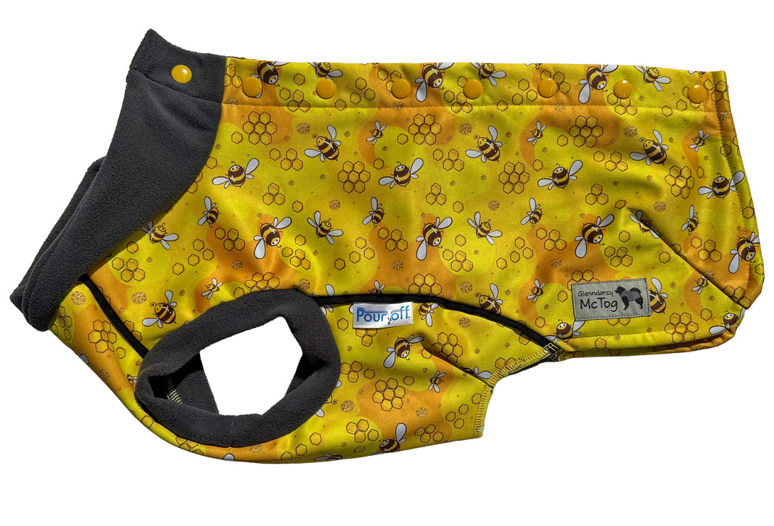The Bee's Knees McTog - Waterproof Microfleece Dog Jacket - Step In Poppers