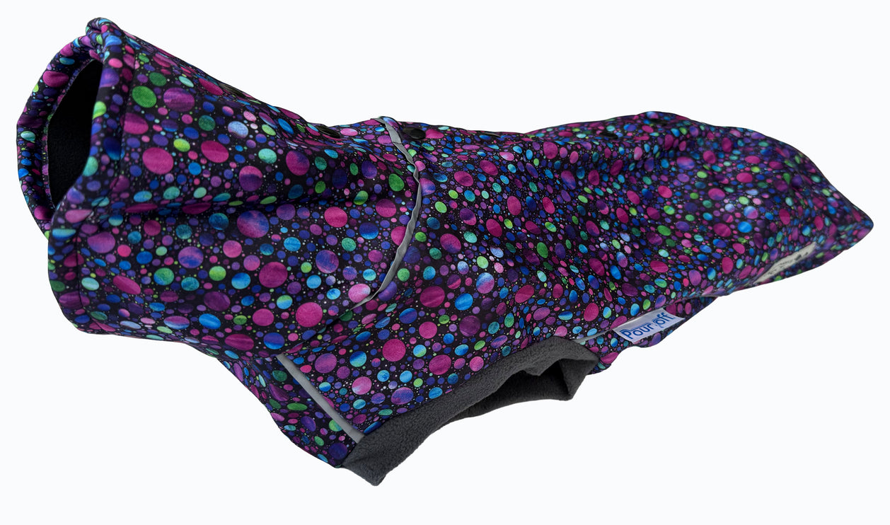 Bubblicious waterproof dog coat with flexible harness and lead access