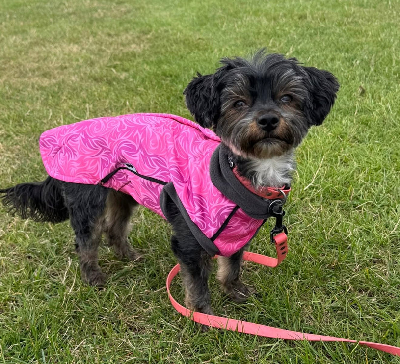 Flamingo Twist McTog - Microfleece Waterproof Dog Jacket - Step In Poppers