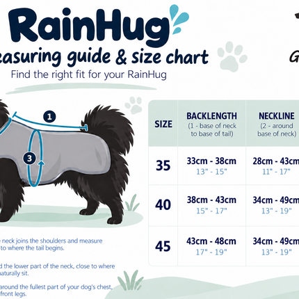 Rain Hug Dog Coat Size Chart