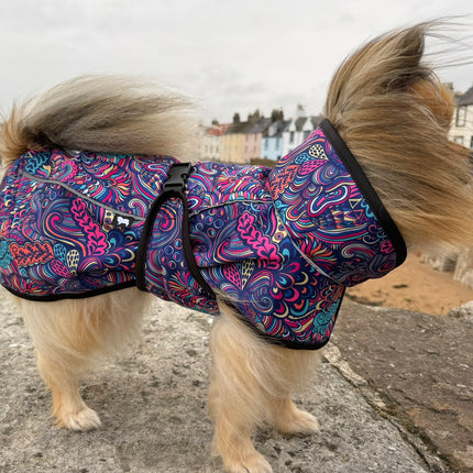 Bohemian RainHug waterproof dog coat with reflective side piping