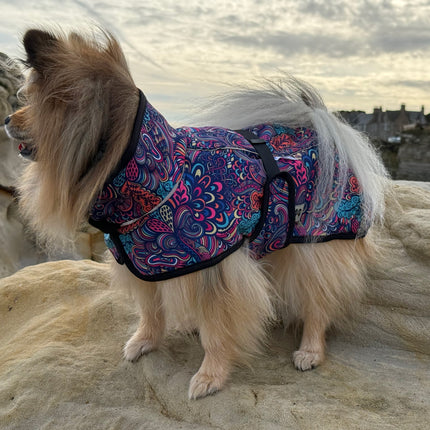 Bohemian waterproof dog raincoat with soft microfleece outer and weather protection