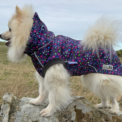 Bubblicious waterproof microfleece dog coat with extended waterproof neck