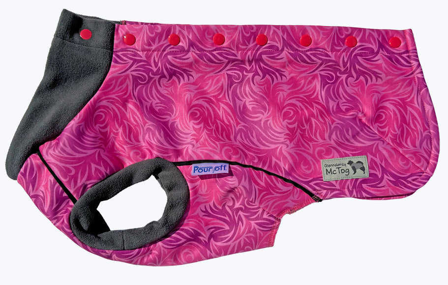 Flamingo Twist McTog - Microfleece Waterproof Dog Jacket - Step In Poppers