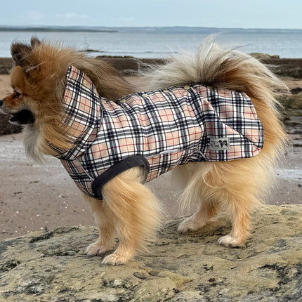1. Glenndarcy McTog Harris tartan waterproof dog coat with high neck and full poppers