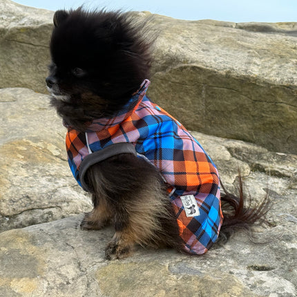 Highlander waterproof dog coat with flexible harness access and full popper fastening