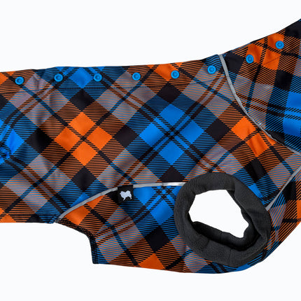 Close-up of Glenndarcy McTog Highlander waterproof dog coat with extended high neck