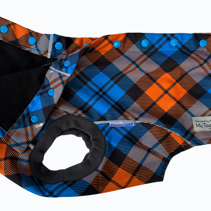 Glenndarcy McTog Highlander step-in waterproof dog coat with easy full opening design