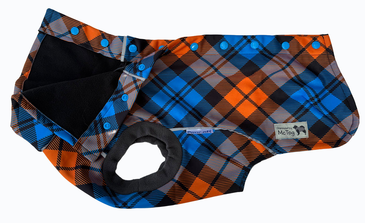 Glenndarcy McTog Highlander step-in waterproof dog coat with easy full opening design