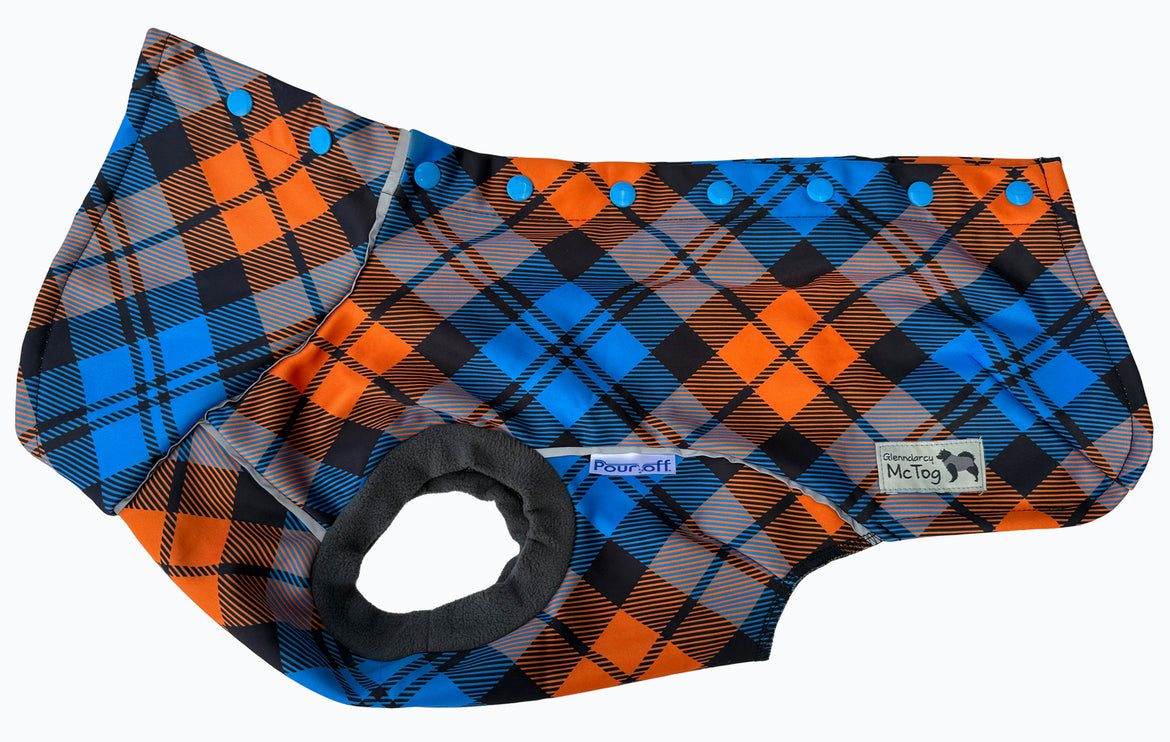 Close-up of Highlander Pour Off waterproof PUL laminated microfleece dog coat fabric