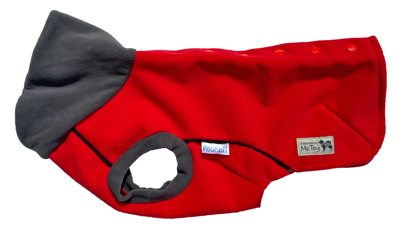Racing Red McTog Double Layer Waterproof Microfleece Dog Sweater - Back Poppers