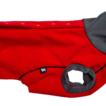 Racing Red McTog Double Layer Waterproof Microfleece Dog Sweater - Back Poppers