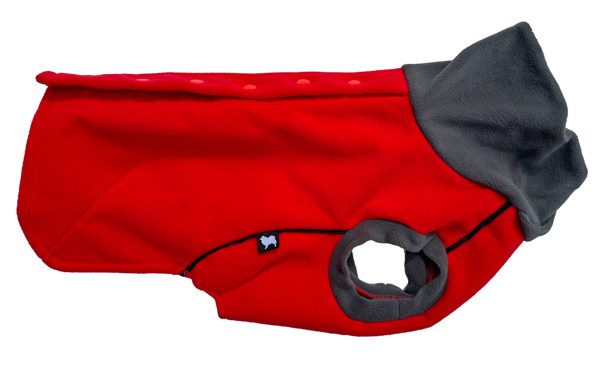 Racing Red McTog Double Layer Waterproof Microfleece Dog Sweater - Back Poppers