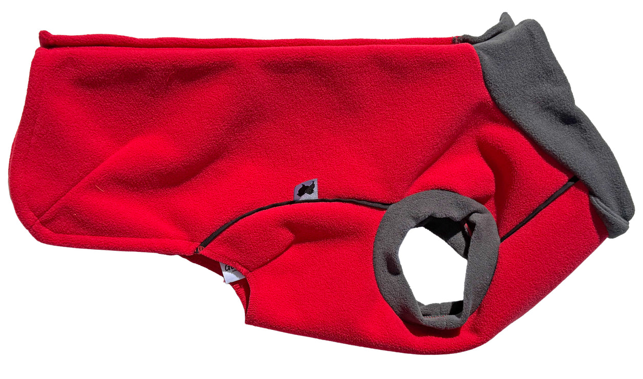 Racing Red McTog - Double Layer Microfleece Waterproof Dog Coat - Step In Poppers