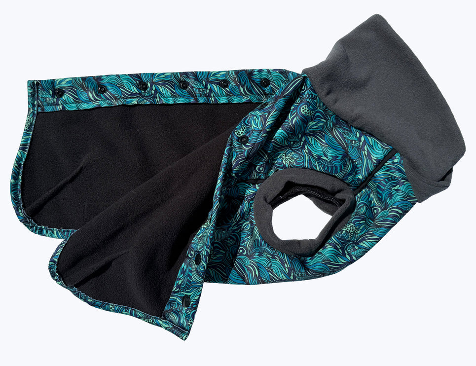 Sea Fern McTog - Microfleece Waterproof Dog Coat - Back Poppers