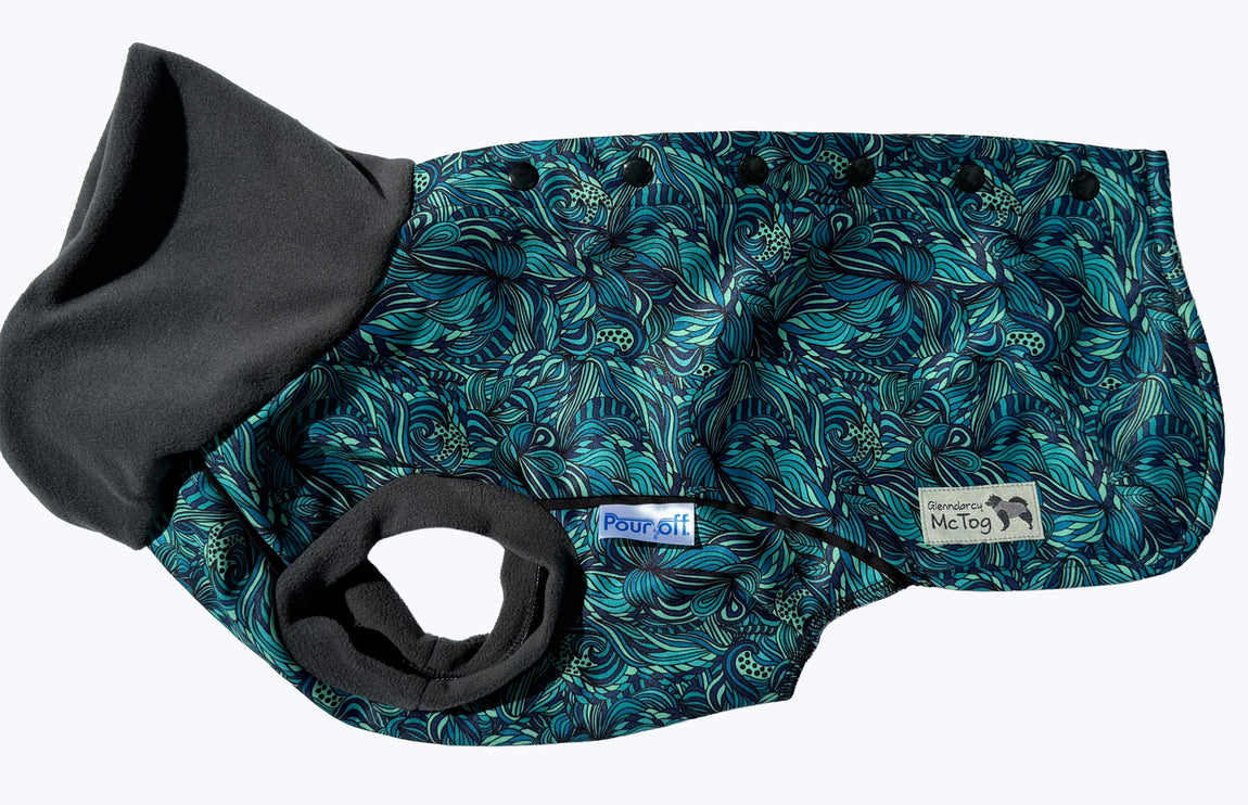 Sea Fern McTog - Microfleece Waterproof Dog Coat - Back Poppers