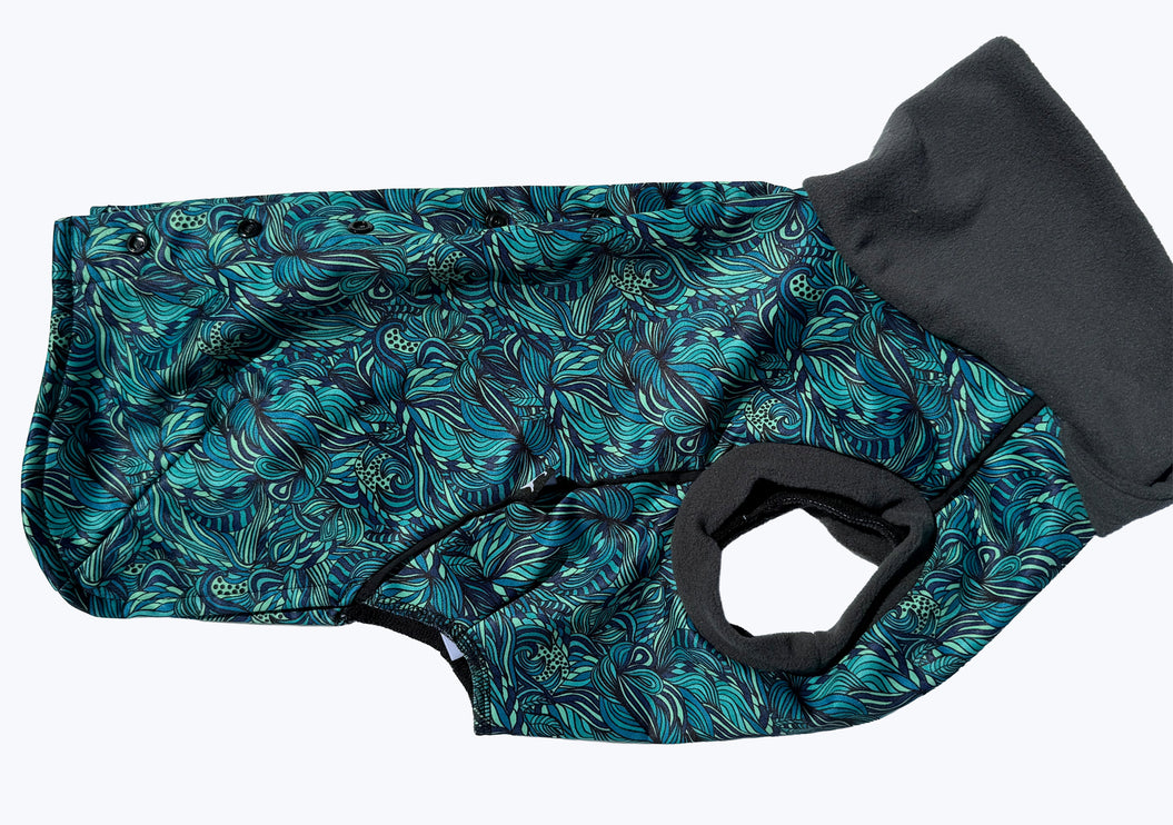 Sea Fern McTog - Microfleece Waterproof Dog Coat - Back Poppers