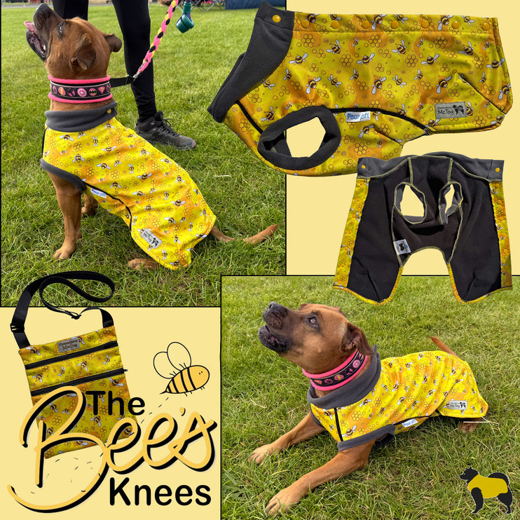 The Bee's Knees McTog - Microfleece Waterproof Dog Jacket - Step In Poppers