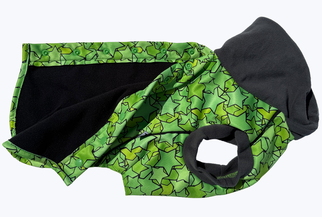 Star Lime McTog - Microfleece Waterproof Dog Coat - Back Poppers