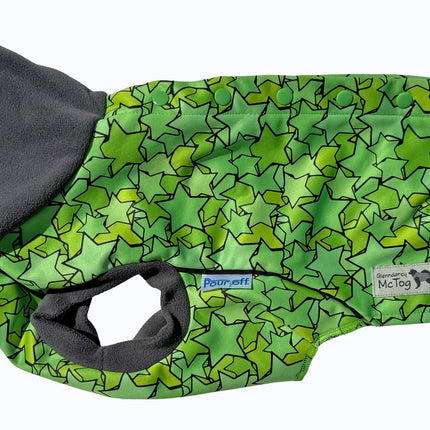 Star Lime McTog - Microfleece Waterproof Dog Coat - Back Poppers
