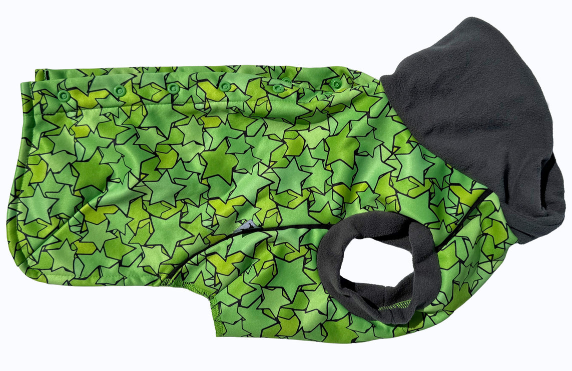 Star Lime McTog - Microfleece Waterproof Dog Coat - Back Poppers