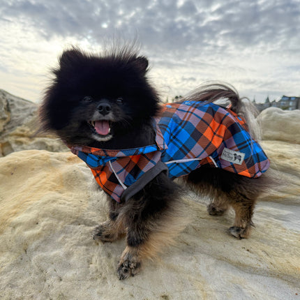 Pour Off waterproof microfleece dog jumper in Highlander pattern