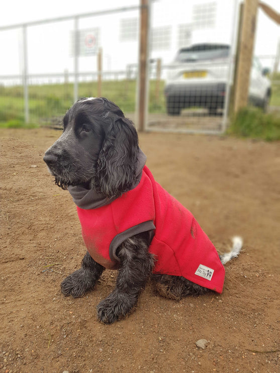 Red Double Waterproof Microfleece McTog Dog Jumper - No Sleeves