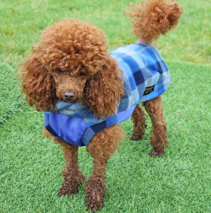 Blue Tartan Polar Fleece - Waterproof Panel McTog Dog Jumper - No Sleeves - Size 4, 4Slim and 5 only