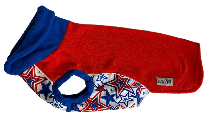 Red Stars Polar Fleece - Waterproof belly - McTog Dog Jumper - Only Sizes 2 & 5 left